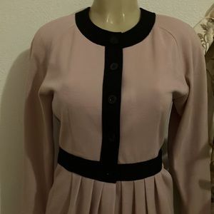 Vintage Dress Albert Nipon 100% Wool Pink Black Accents Waist Line Colar Bust